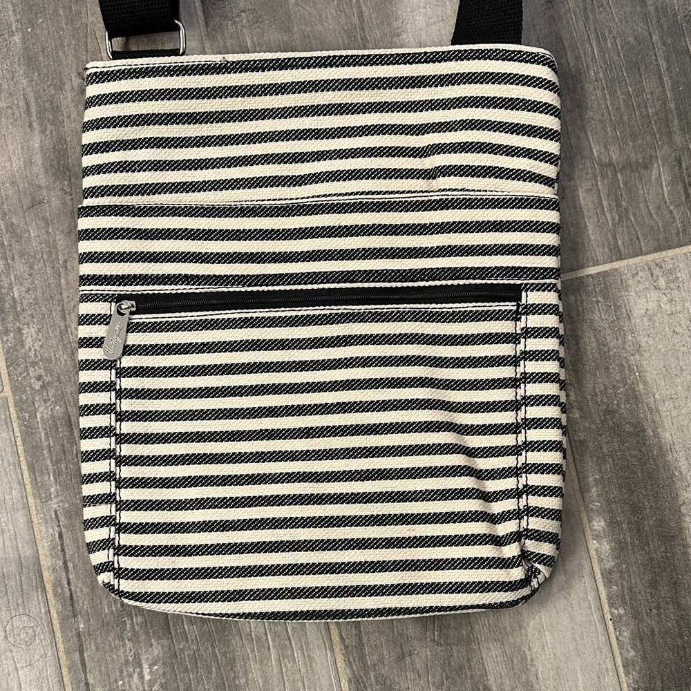 Thirty-One Black and White Striped Crossbody Bag